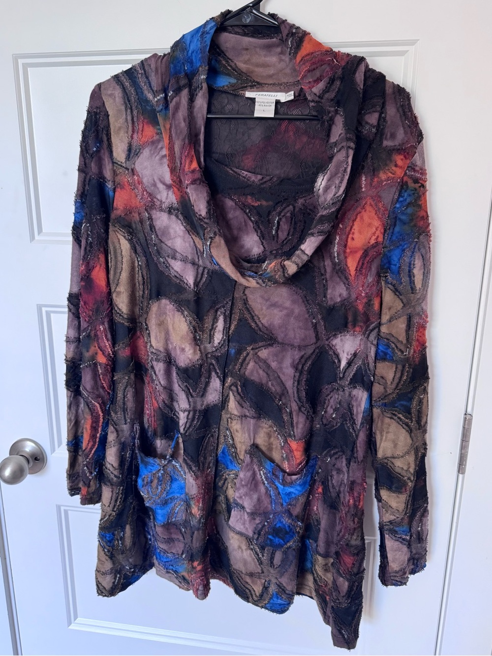 Feratelli Cowl Neck Patchwork-Style Long Sleeve Top artistic boho lagenlook